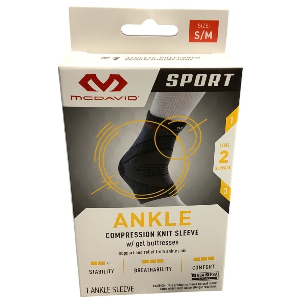 McDavid Sport Ankle Compression Knit Sleeve Level 2 Support Pain Relief S/M